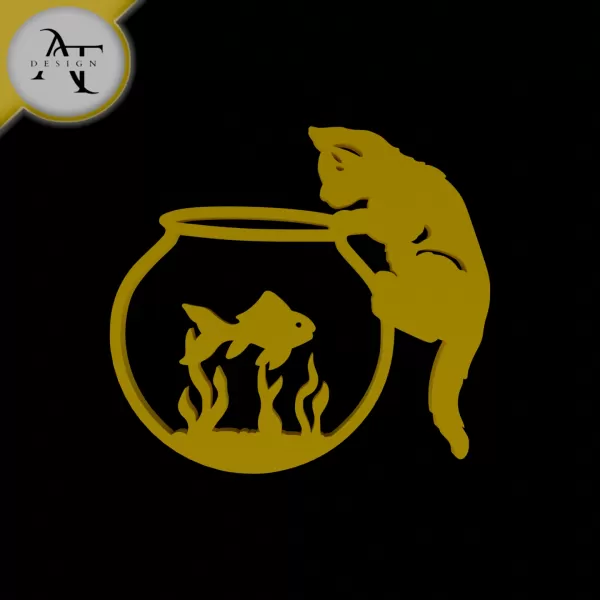 Cat and Fish - Silhouette - 2D Wall Art Decor - Model preview 1