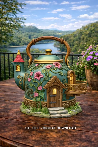 Fantasy Teapot Fairy House – STL File 3D Print - Model preview 1