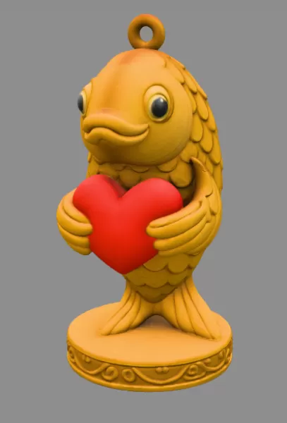 Cute Fish with Heart STL File — Digital Download for 3D print - Model preview 3