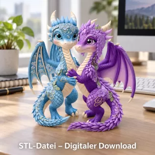 Romantic Floral Dragon Couple STL File for 3D Print - Model thumbnail 5