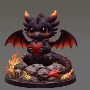 Cute Devil Dragon with Heart STL File 3D Print - Model thumbnail 3