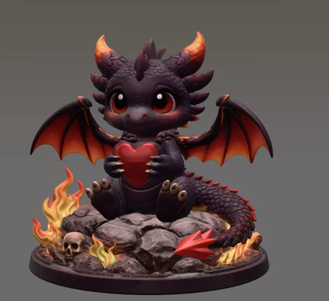 Cute Devil Dragon with Heart STL File 3D Print - Model preview 3