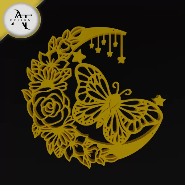Butterfly on the Moon - 2D Wall Art Decor - Model preview 1