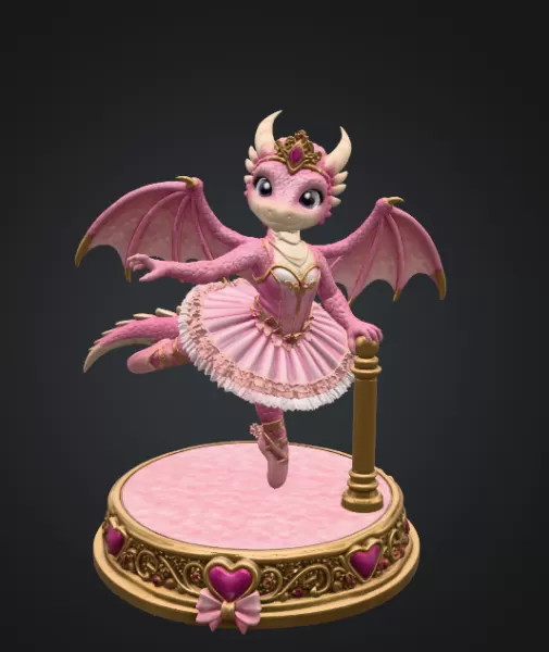 Ballerina Dragon Princess STL File for 3D Printing - Model preview 3