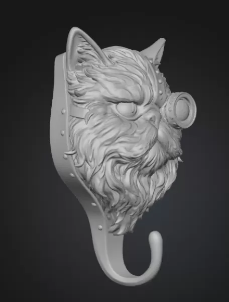 Steampunk Persian Cat Wall Hook – Highly Detailed - Model preview 5