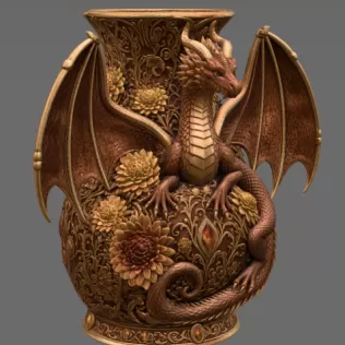 Crimson Floral Dragon Vase STL File for 3D Print - Model thumbnail 11