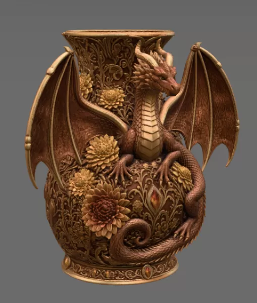 Crimson Floral Dragon Vase STL File for 3D Print - Model preview 11