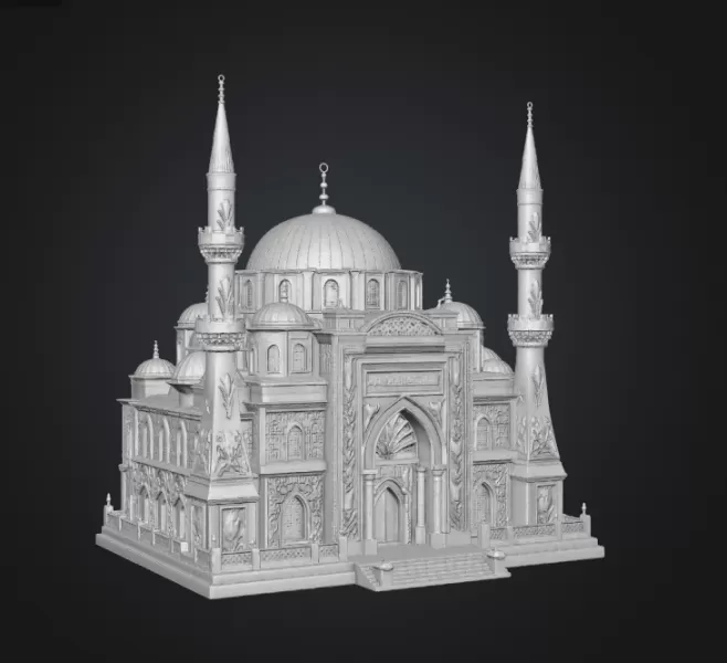 Blue Dome and Twin Minaret Architecture STL File for 3D Print - Model preview 18