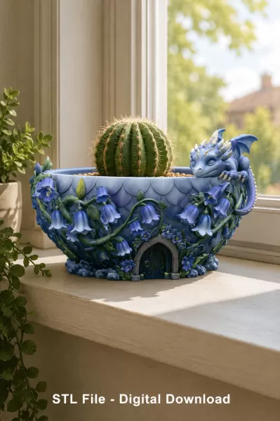 Baby Dragon Flower Bowl STL File for 3D Print - Model preview 1