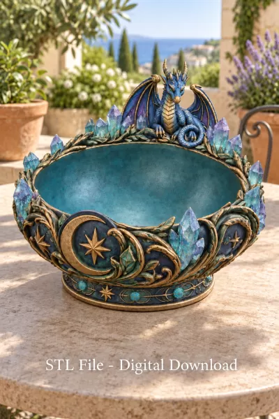 Celestial Crystal Dragon Bowl STL File for 3D Print - Model preview 2
