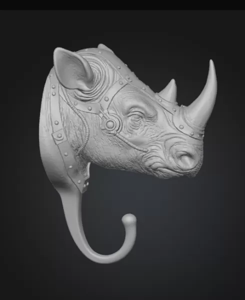 🦏 STL File Description — Steampunk Rhino Wall Hook - Model preview 4