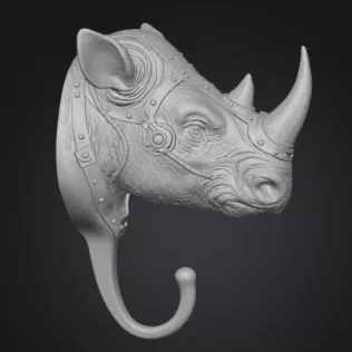 🦏 STL File Description — Steampunk Rhino Wall Hook - Model thumbnail 4
