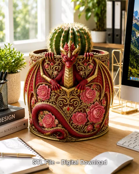 Ruby Rose Dragon Planter STL File for 3D Print - Model preview 4