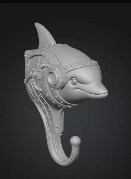 STL File Description — Steampunk Dolphin Wall Hook (print-ready) - Model preview 5
