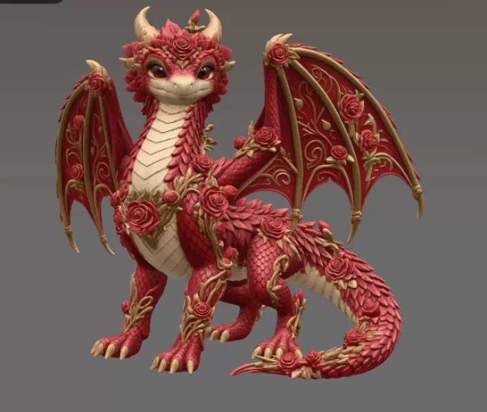 Crimson Rose Dragon STL File for 3D Print - Model preview 6