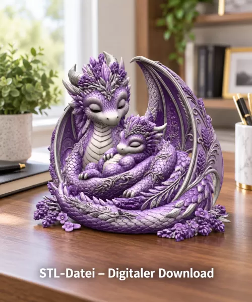 Lavender Dragon Mother and Baby STL File for 3D Print - Model preview 1