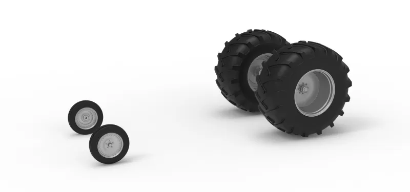 Wheel Set of Vintage Pulling tractor Version 2 Scale 1:25 - Model preview 1