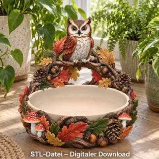 Autumn Owl Bowl Organizer STL File for 3D Print - Model thumbnail 3