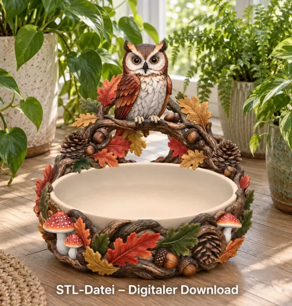 Autumn Owl Bowl Organizer STL File for 3D Print - Model preview 3