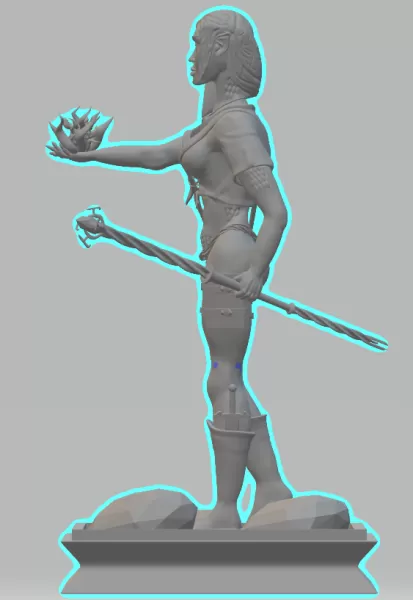 3D printed half-elf sorceress figurine for board games - Model preview 3