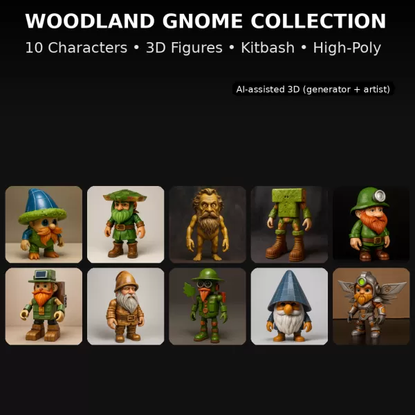 Woodland Gnome Collection (10 High-Poly Kitbash Characters) - Model preview 1