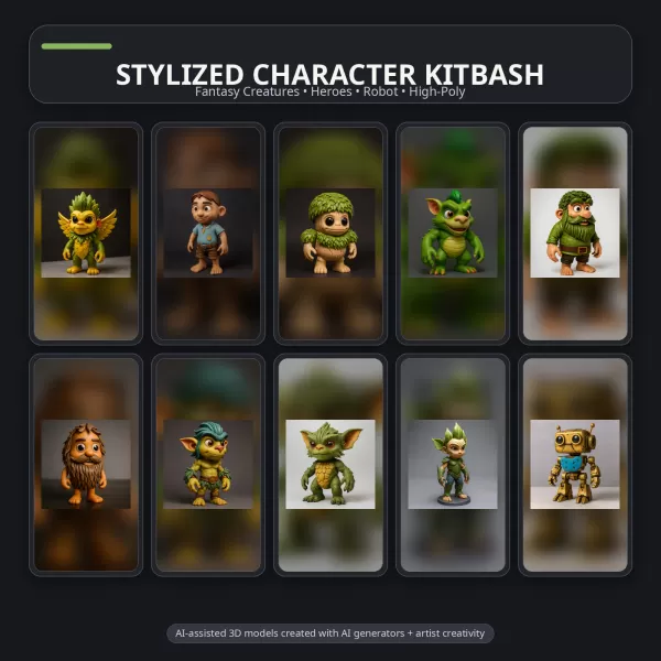 Whimsical Creature & Character Kitbash Collection – High-Poly 3D - Model preview 1