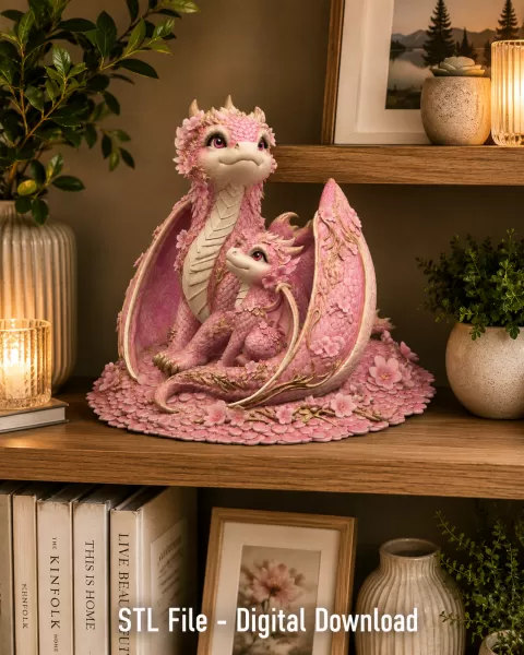 Cherry Blossom Dragon Family STL File for 3D Print - Model preview 2
