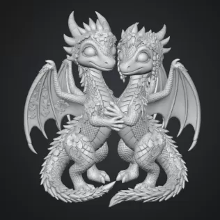 Romantic Floral Dragon Couple STL File for 3D Print - Model thumbnail 13