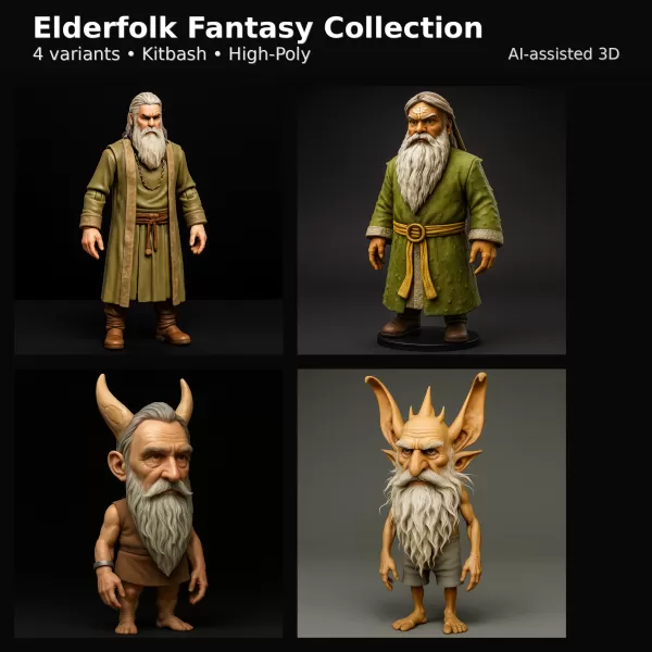 Elderfolk Fantasy Collection (4 Variants) — High-Poly Kitbash - Model preview 1