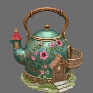 Fantasy Teapot Fairy House – STL File 3D Print - Model thumbnail 7
