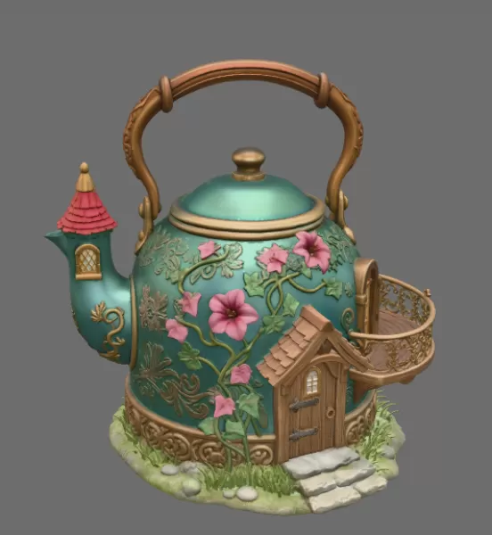 Fantasy Teapot Fairy House – STL File 3D Print - Model preview 7