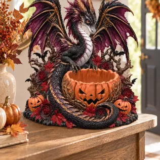 Gothic Halloween Dragon Pumpkin Bowl STL File for 3D Print - Model thumbnail 4