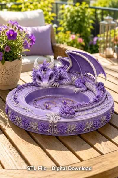 Amethyst Floral Dragon Bowl STL file for 3D Print - Model preview 2
