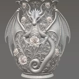 Emerald Rose Dragon Vase STL for 3D Print - Model thumbnail 8