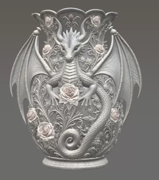 Emerald Rose Dragon Vase STL for 3D Print - Model preview 8