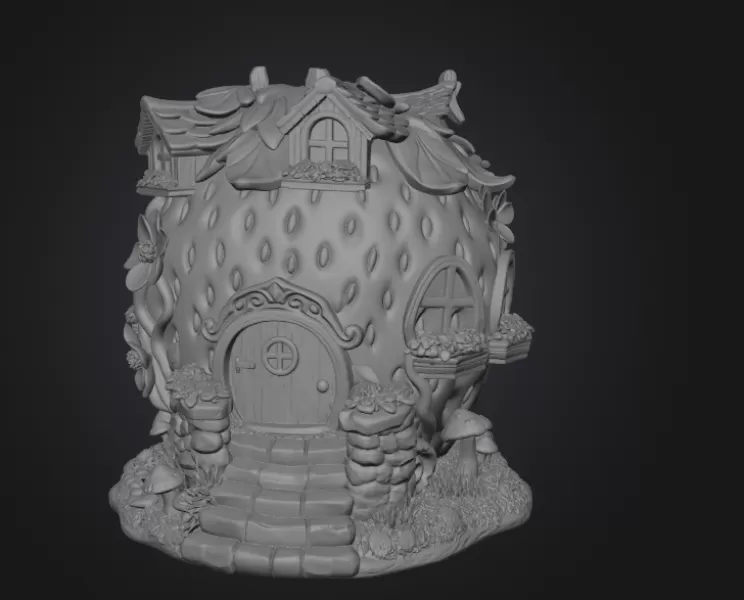 Strawberry Fairy Cottage STL File 3D Printable - Model preview 7