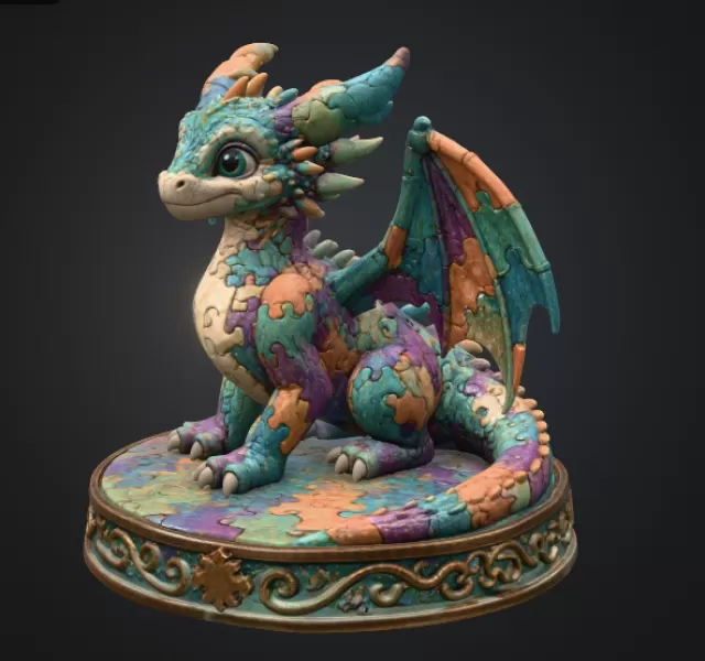 Colorful Kawaii Mosaic Dragon STL File for 3D Print - Model preview 4