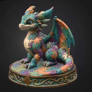 Colorful Kawaii Mosaic Dragon STL File for 3D Print - Model thumbnail 4