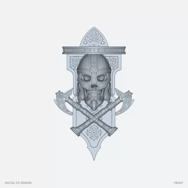 Skull and Sword Shelf-Shaped Ornament - STL - Model preview 2