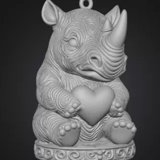 Cute Rhino Figurine With Heart — Pendant / Ornament - Model thumbnail 2