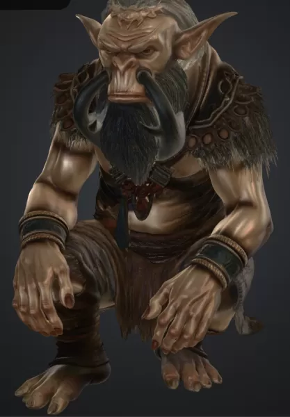Orc sitzend mit grossen zähnen - Model preview 1