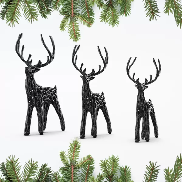 3 pcs. Miniature Modern Deer Family, Voronoi Diagram Christmas - Model preview 4