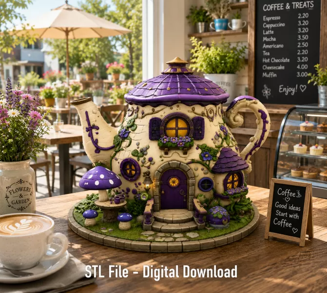 Enchanted Teapot Cottage STL File for 3D Print - Model preview 4