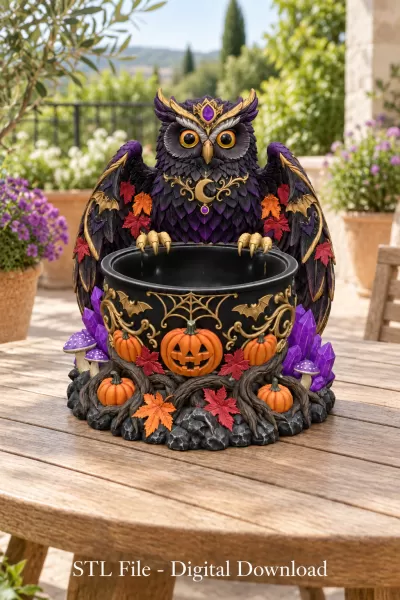 Mystic Halloween Owl Bowl STL File for 3D Print - Model preview 2