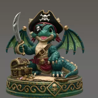 Cute Treasure Hunter Dragon STL File for 3D Printing - Model thumbnail 3