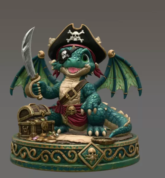 Cute Treasure Hunter Dragon STL File for 3D Printing - Model preview 3