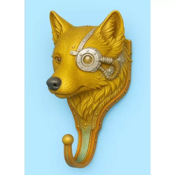 🦊 Steampunk Fox Wall Hook – STL File for 3D Printing - Model preview 1