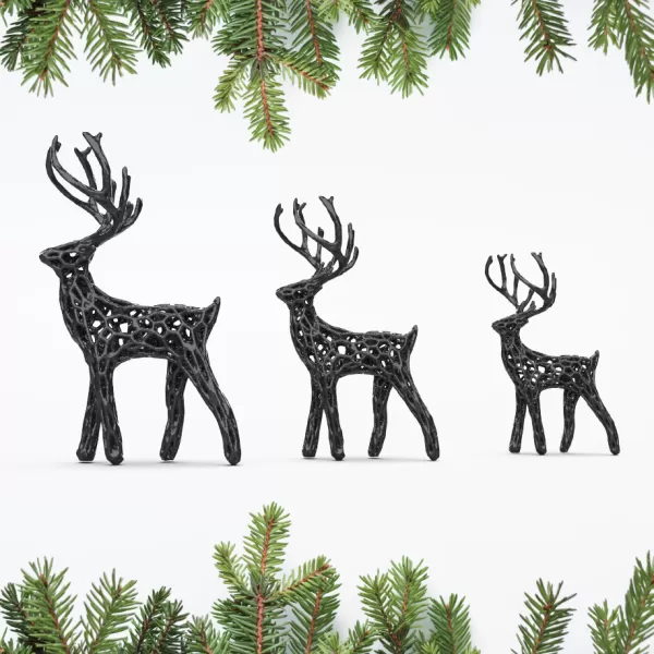 3 pcs. Miniature Modern Deer Family, Voronoi Diagram Christmas - Model preview 5