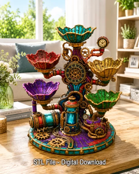 Steampunk Lotus Jewelry Organizer STL File for 3D Print - Model preview 5