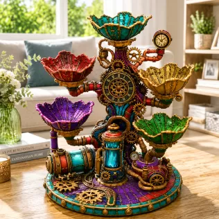 Steampunk Lotus Jewelry Organizer STL File for 3D Print - Model thumbnail 5
